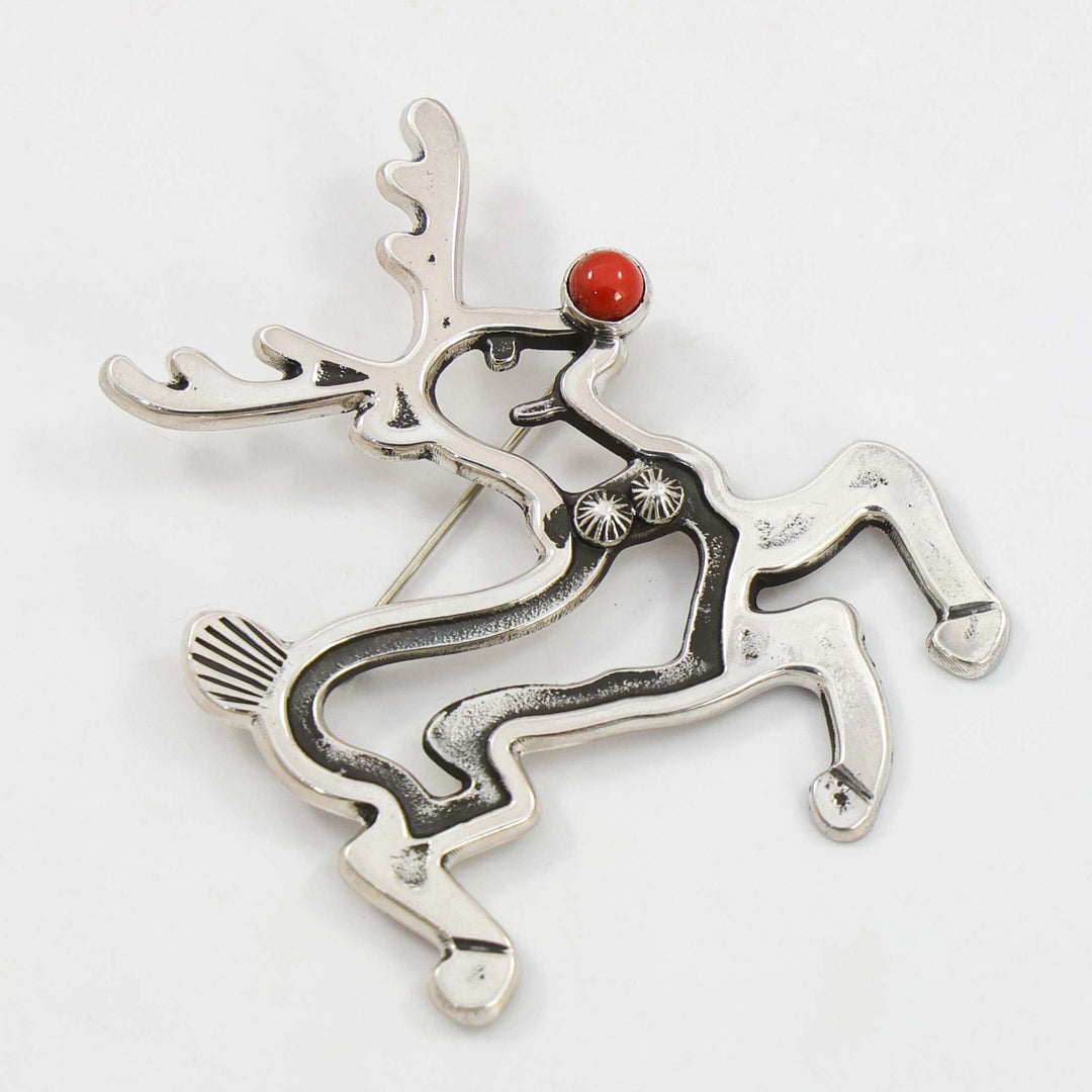 Coral Reindeer Pin