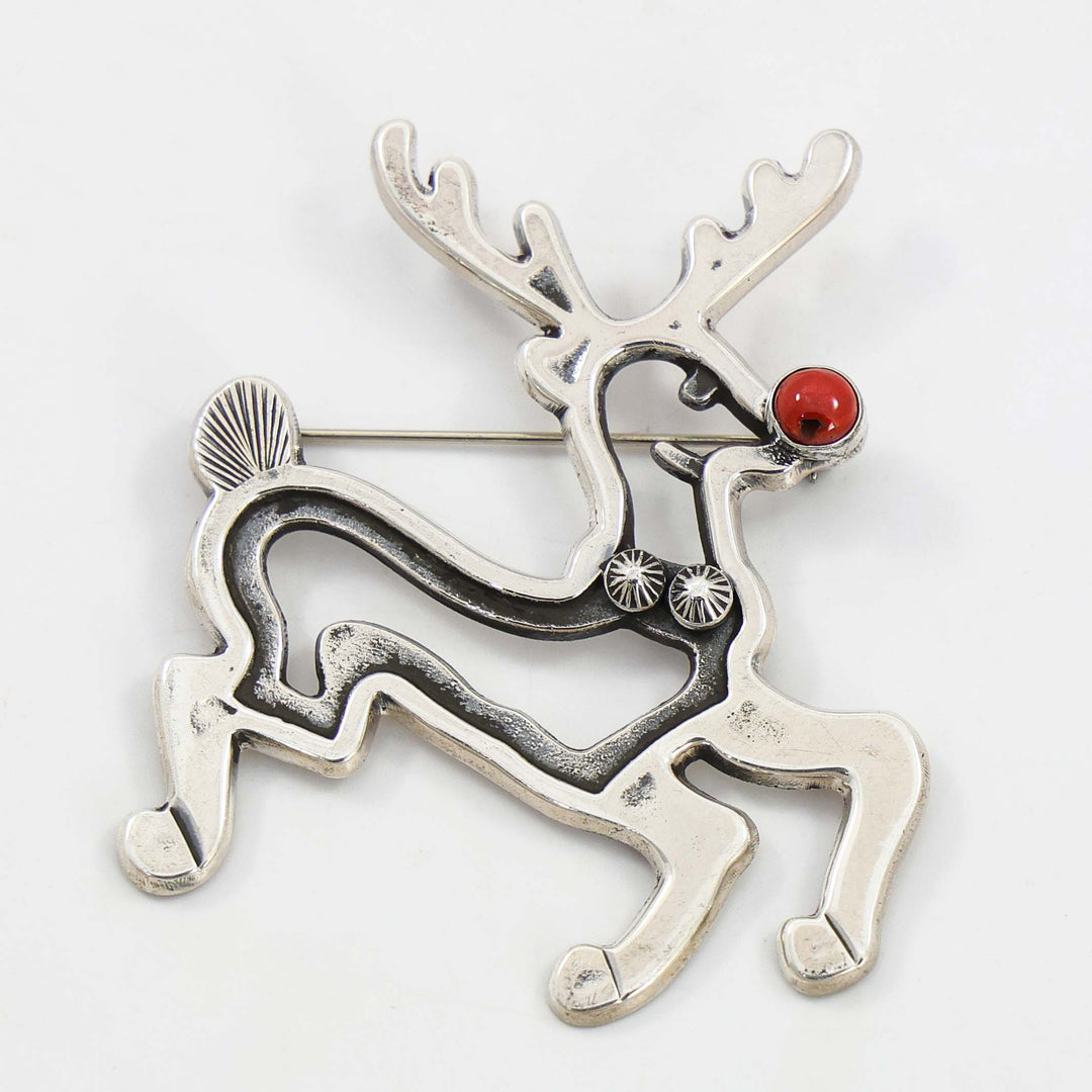 Coral Reindeer Pin