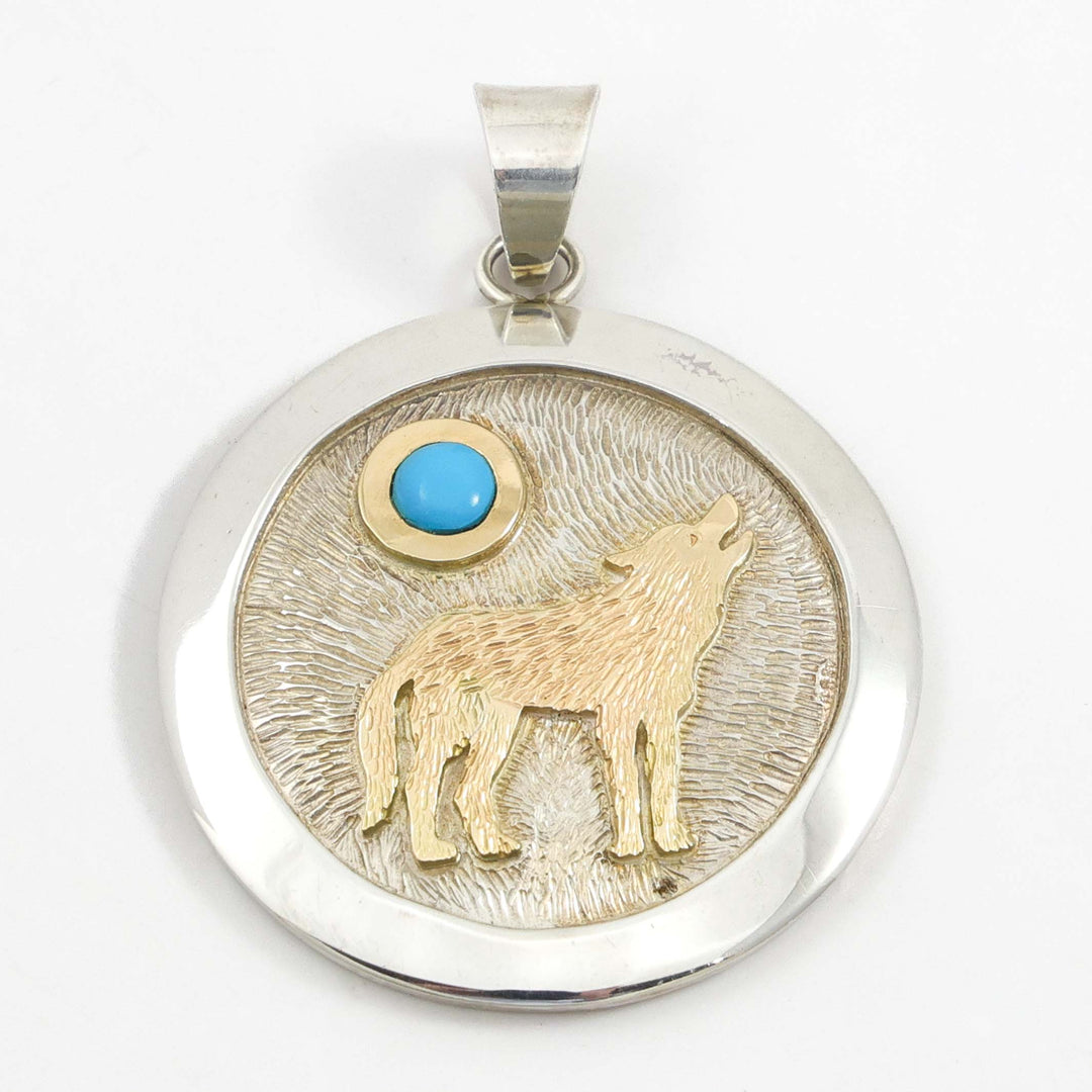 Gold on Silver Wolf Pendant