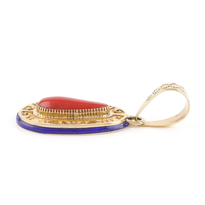 Coral and Lapis Gold Pendant