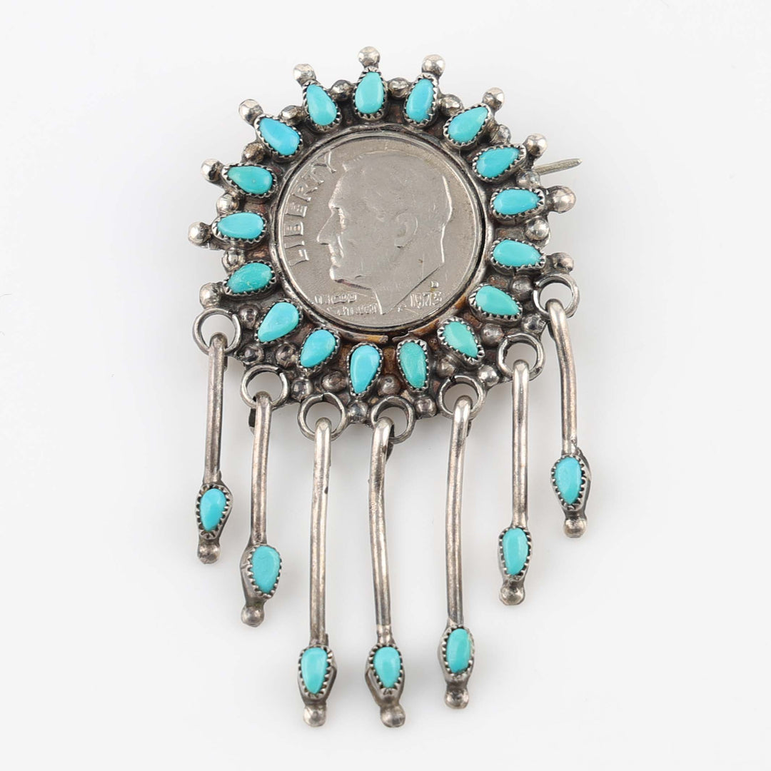 1970s Turquoise and Dime Pin/Pendant