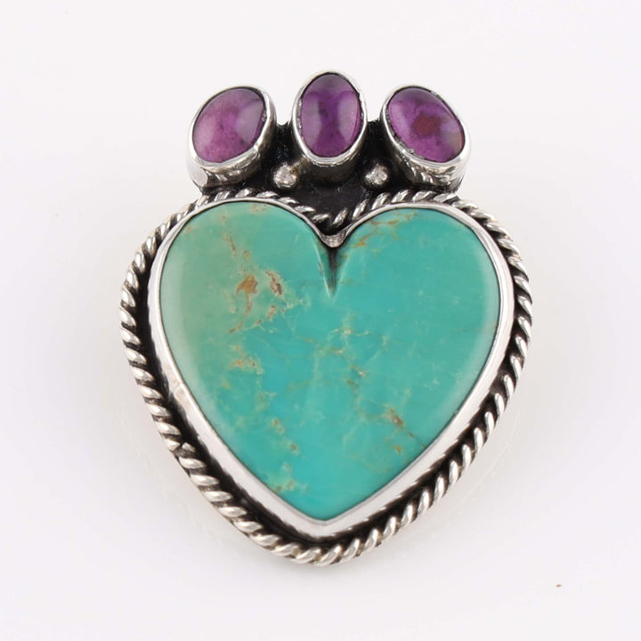 Turquoise and Amethyst Heart Pin