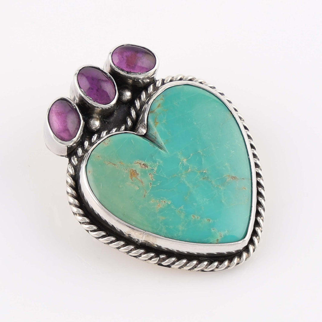 Turquoise and Amethyst Heart Pin