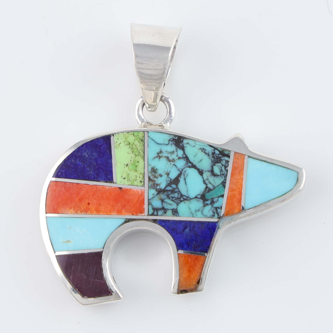 Navajo Inlay Bear Pendant