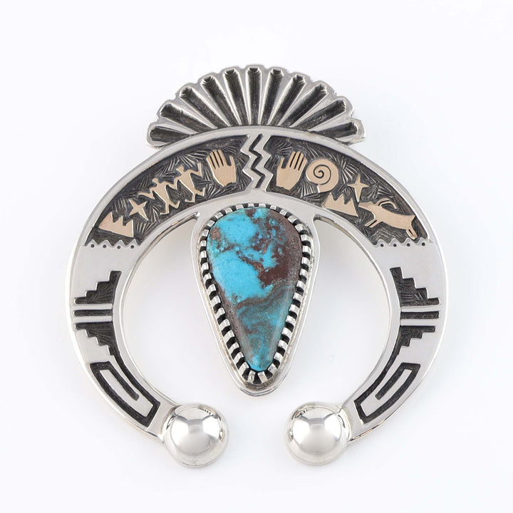 Bisbee Turquoise and Gold Naja Pendant