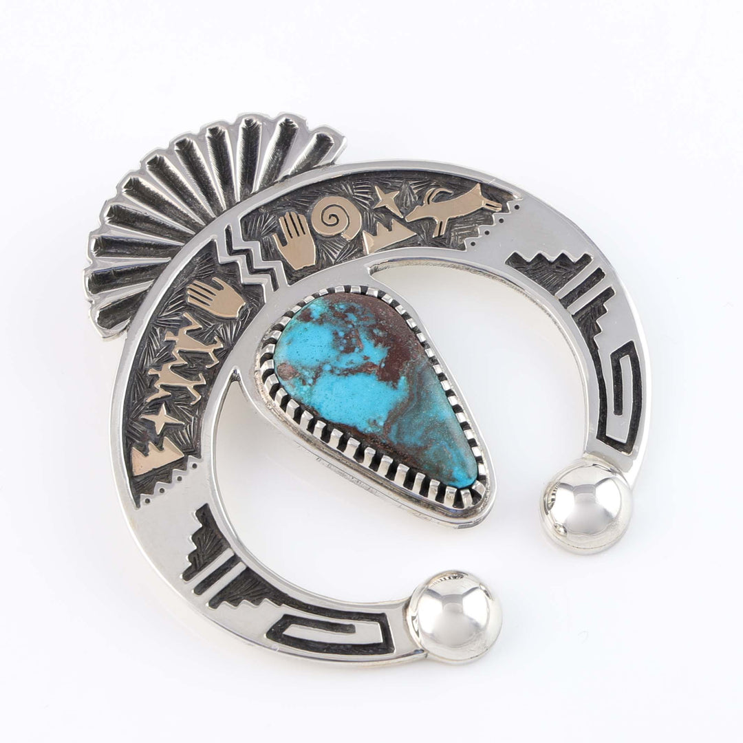 Bisbee Turquoise and Gold Naja Pendant