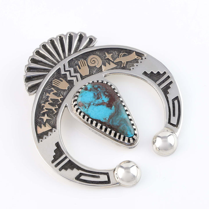 Bisbee Turquoise and Gold Naja Pendant