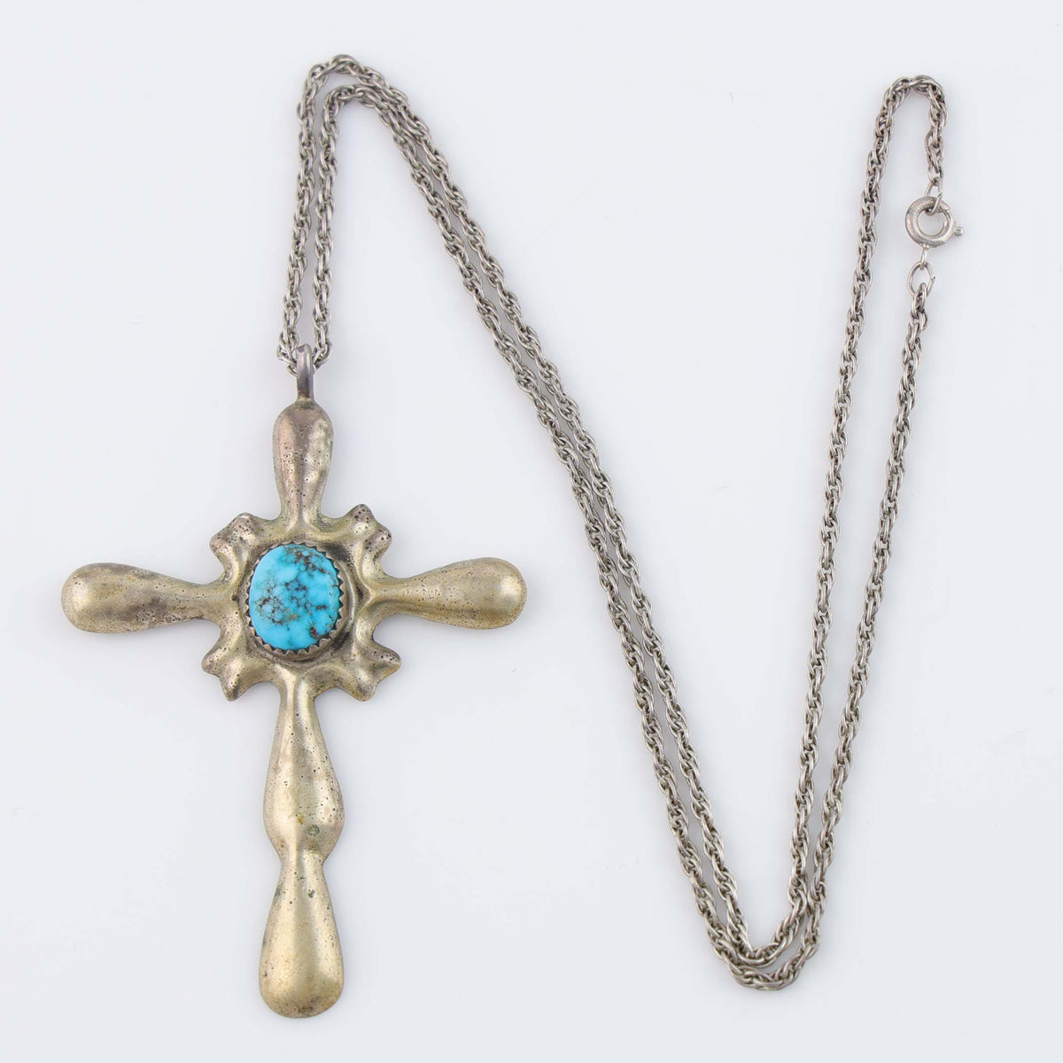 1970s Sand Cast Turquoise Cross Pendant