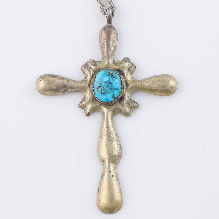 1970s Sand Cast Turquoise Cross Pendant