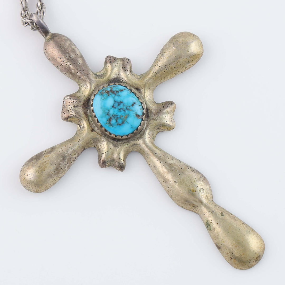 1970s Sand Cast Turquoise Cross Pendant