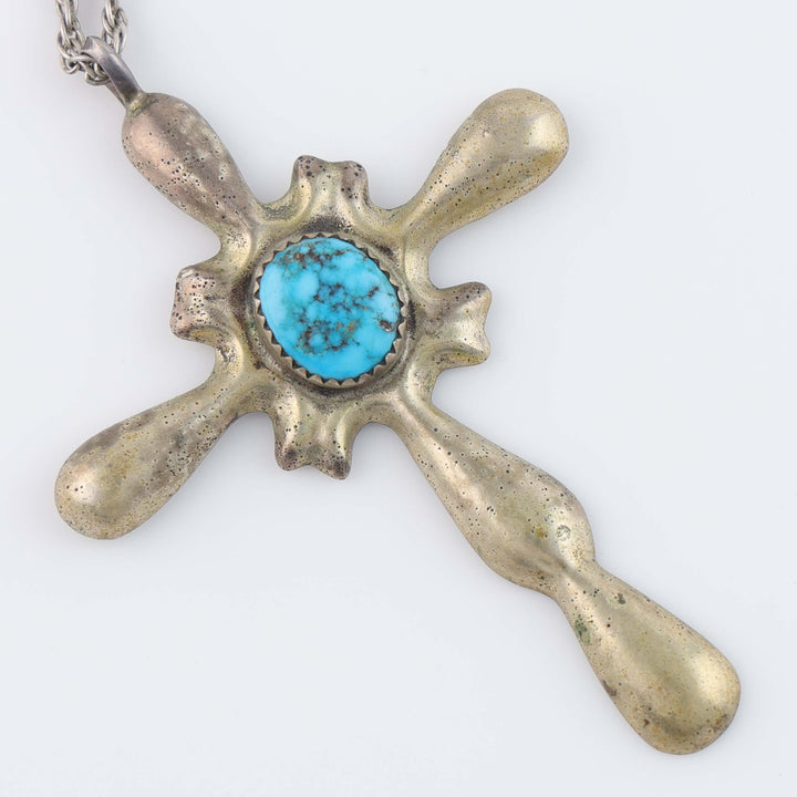 1970s Sand Cast Turquoise Cross Pendant