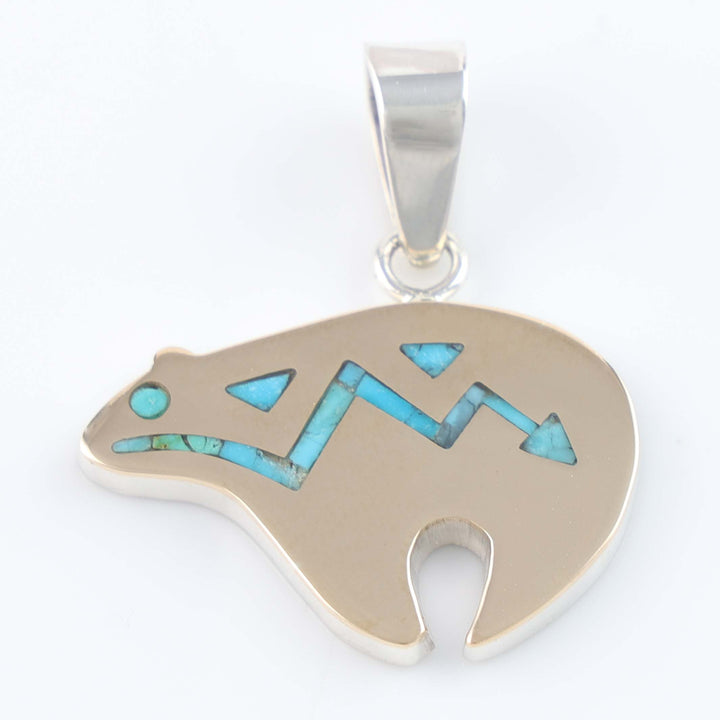 Navajo Gold Overlay Bear Pendant with Turquoise