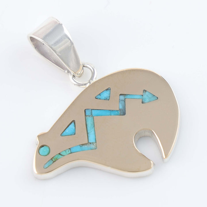 Navajo Gold Overlay Bear Pendant with Turquoise