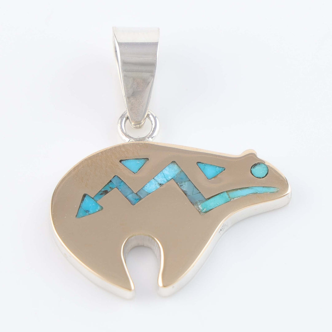Navajo Gold Overlay Bear Ring with Turquoise