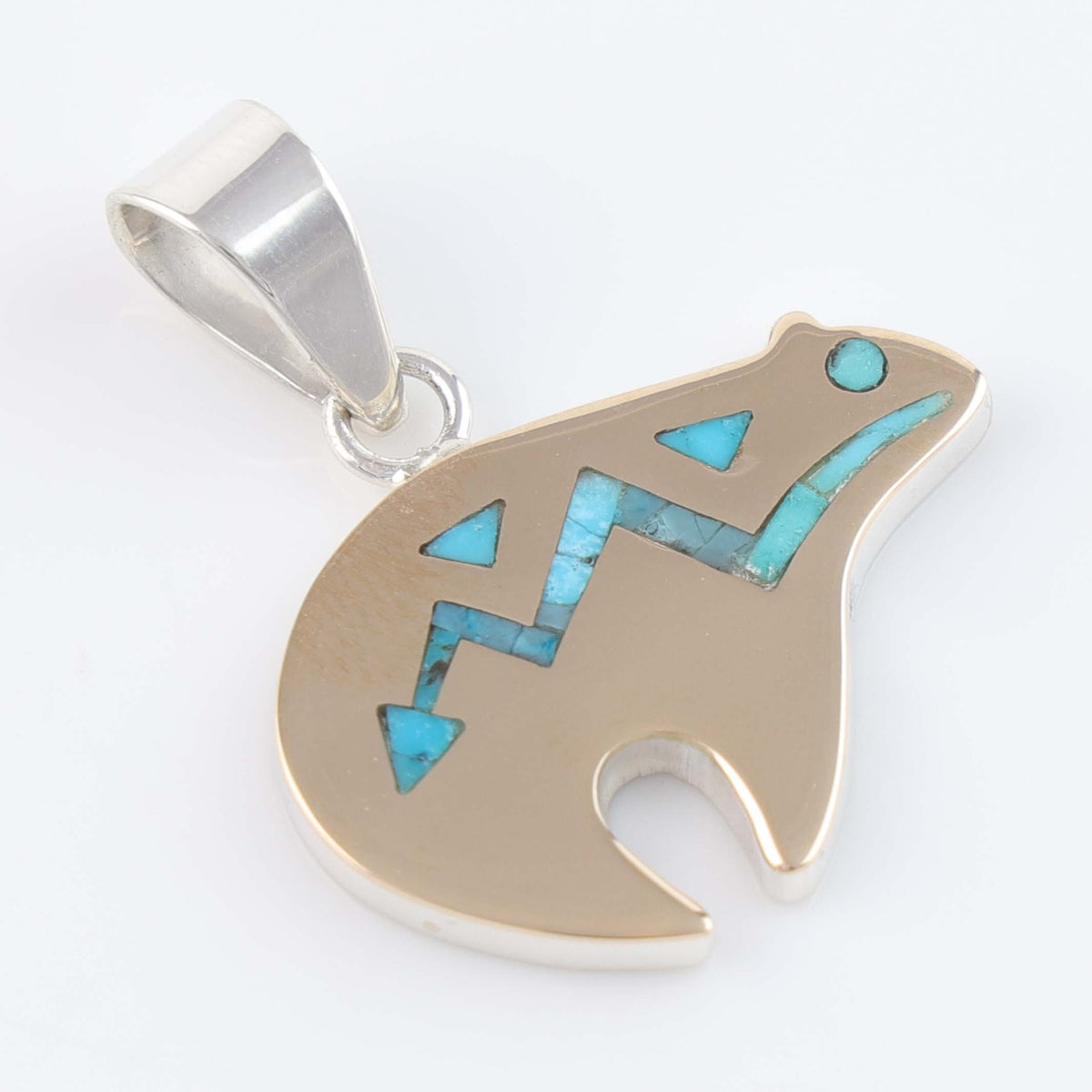 Navajo Gold Overlay Bear Ring with Turquoise by Robert Taylor
