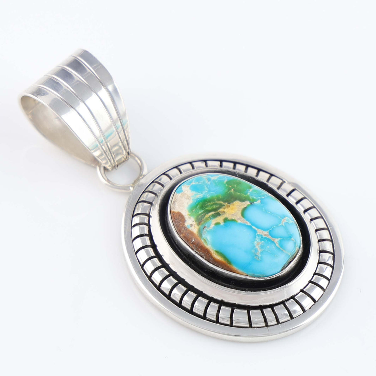 Navajo Carico Lake Turquoise Pendant by Marian Nez