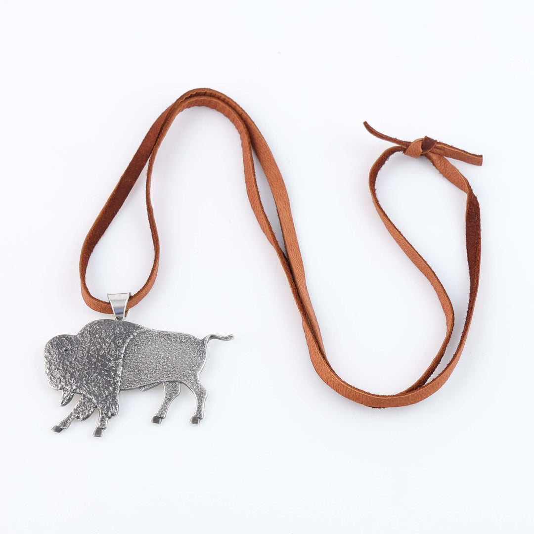 Navajo Buffalo Hunter Pendant on Leather