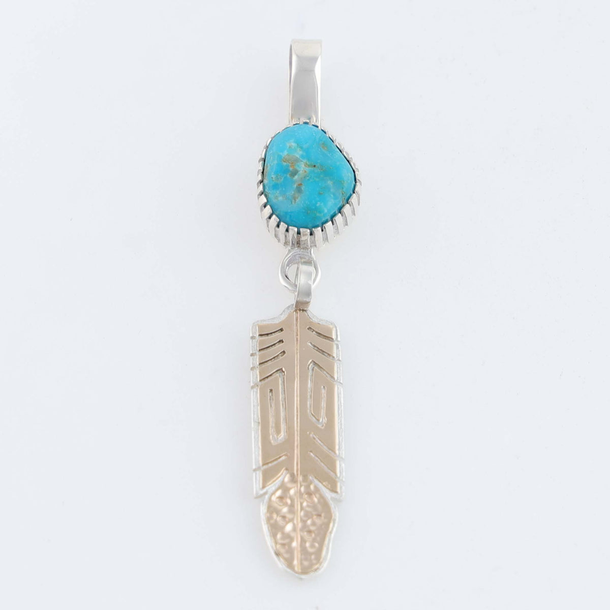 Navajo Gold and Turquoise Feather Pendant by Robert Taylor