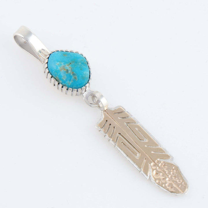 Navajo Gold and Turquoise Feather Pendant