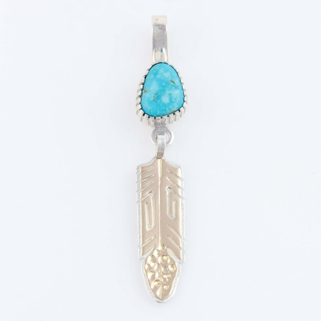 Navajo Gold and Turquoise Feather Pendant