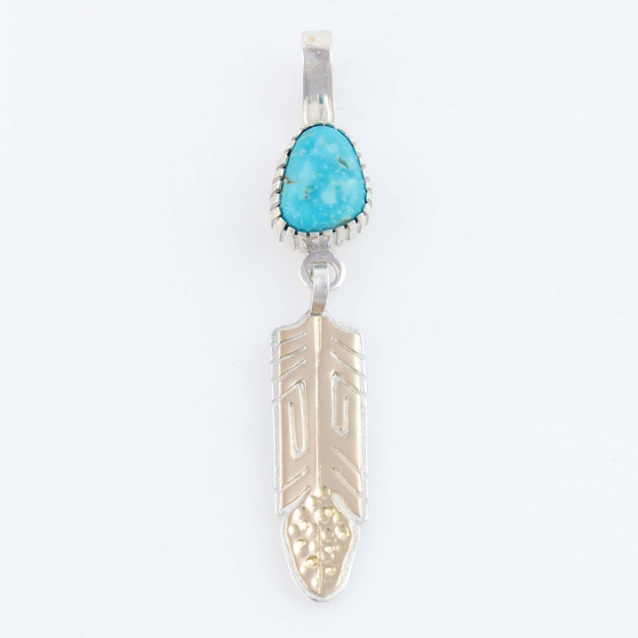 Navajo Gold and Turquoise Feather Pendant