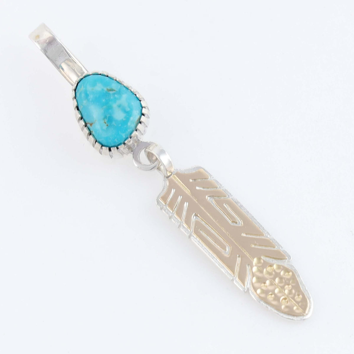 Navajo Gold and Turquoise Feather Pendant by Robert Taylor