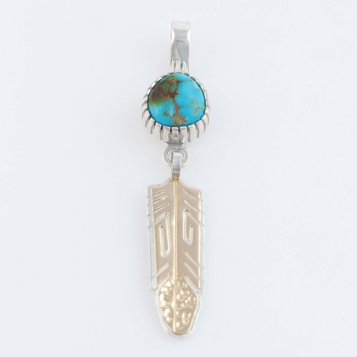 Navajo Gold and Turquoise Feather Pendant by Robert Taylor
