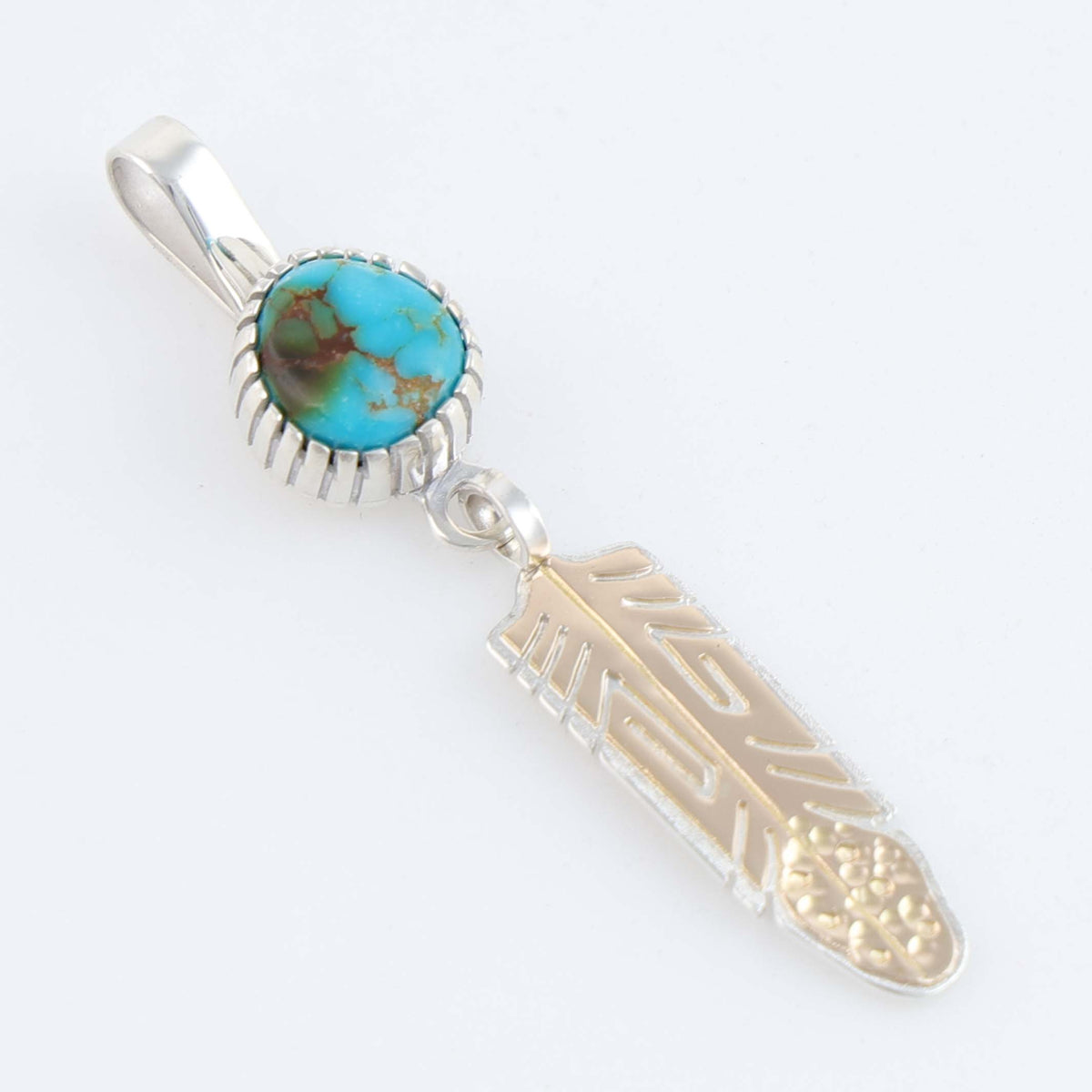 Navajo Gold and Turquoise Feather Pendant by Robert Taylor