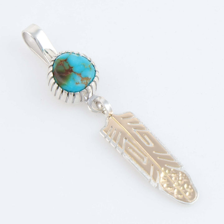 Navajo Gold and Turquoise Feather Pendant