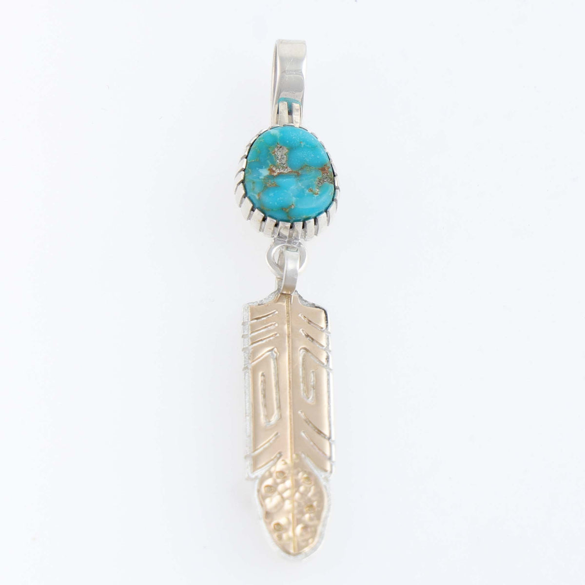 Navajo Gold and Turquoise Feather Pendant by Robert Taylor