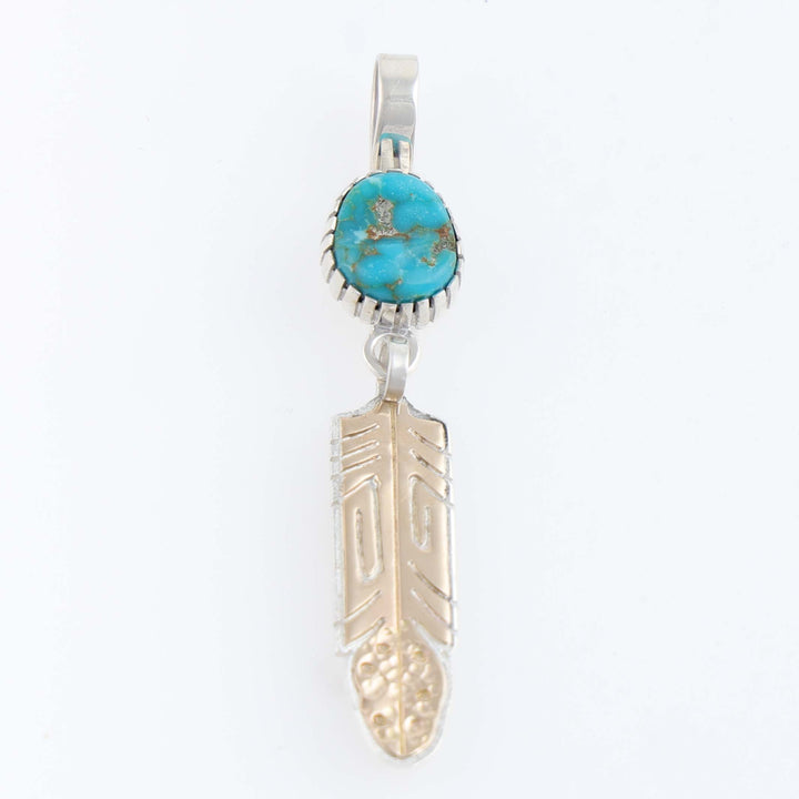 Navajo Gold and Turquoise Feather Pendant