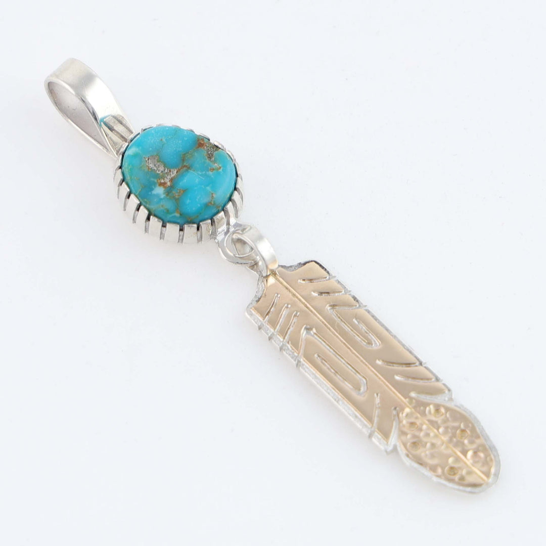 Navajo Gold and Turquoise Feather Pendant