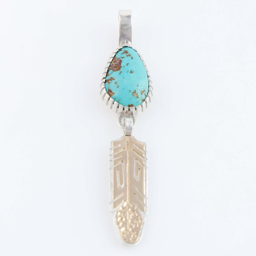 Navajo Gold and Turquoise Feather Pendant