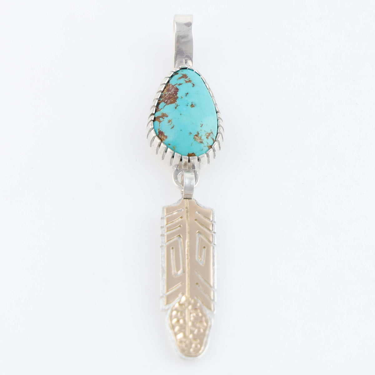 Navajo Gold and Turquoise Feather Pendant by Robert Taylor