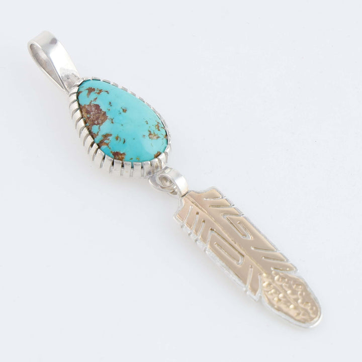 Navajo Gold and Turquoise Feather Pendant