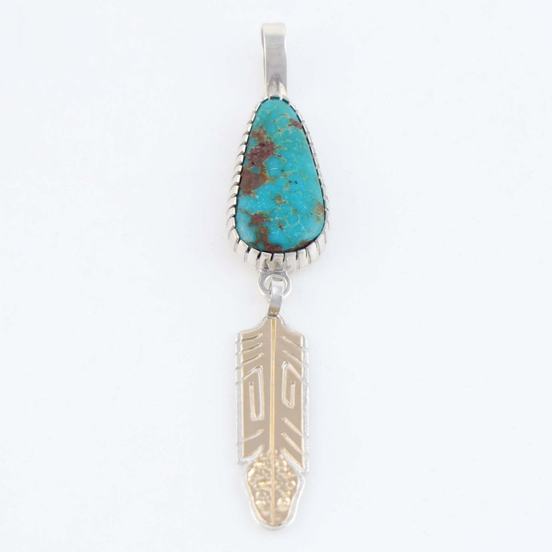 Navajo Gold and Turquoise Feather Pendant