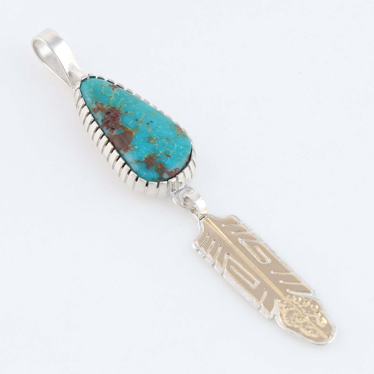 Navajo Gold and Turquoise Feather Pendant by Robert Taylor