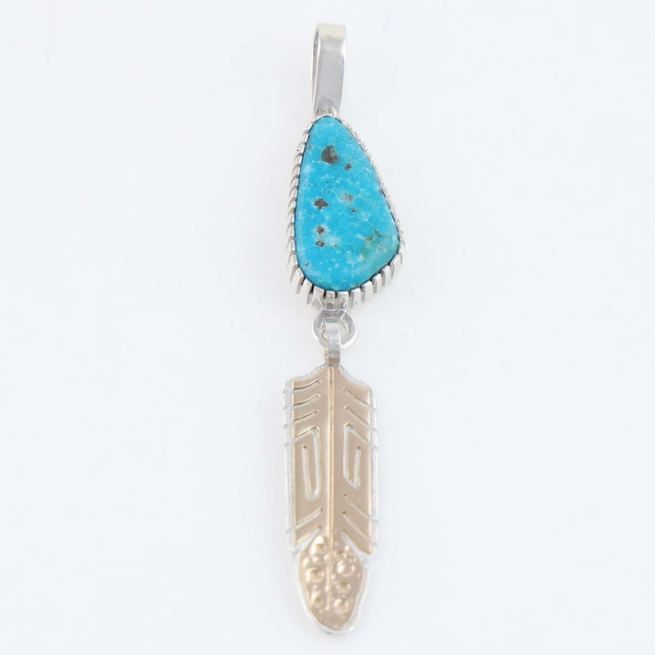 Navajo Gold and Turquoise Feather Pendant