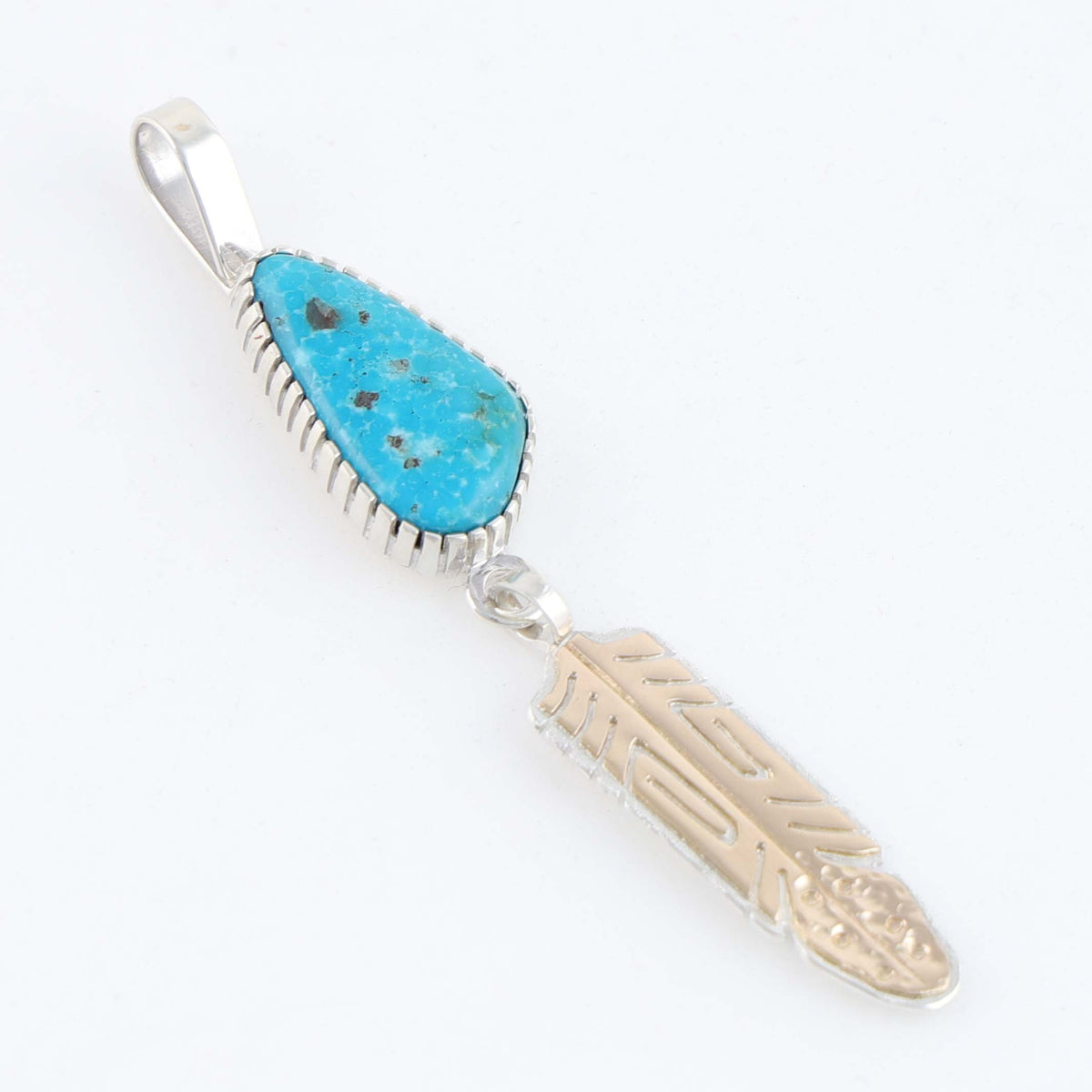 Navajo Gold and Turquoise Feather Pendant by Robert Taylor