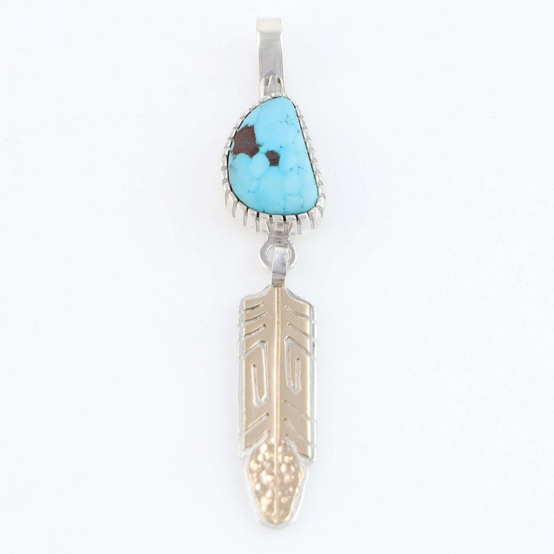 Navajo Gold and Turquoise Feather Pendant