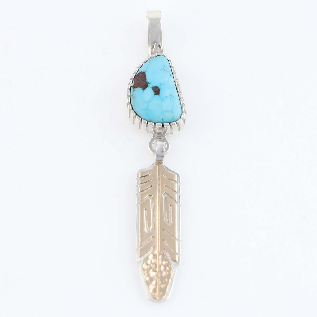 Navajo Gold and Turquoise Feather Pendant by Robert Taylor