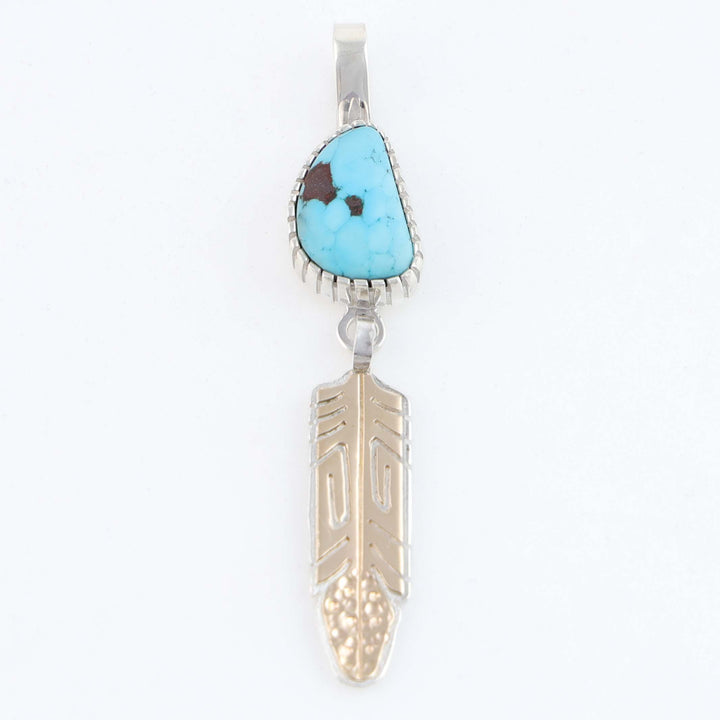 Navajo Gold and Turquoise Feather Pendant