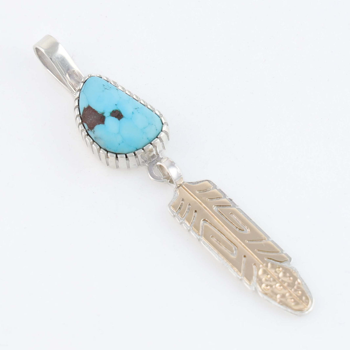 Navajo Gold and Turquoise Feather Pendant by Robert Taylor