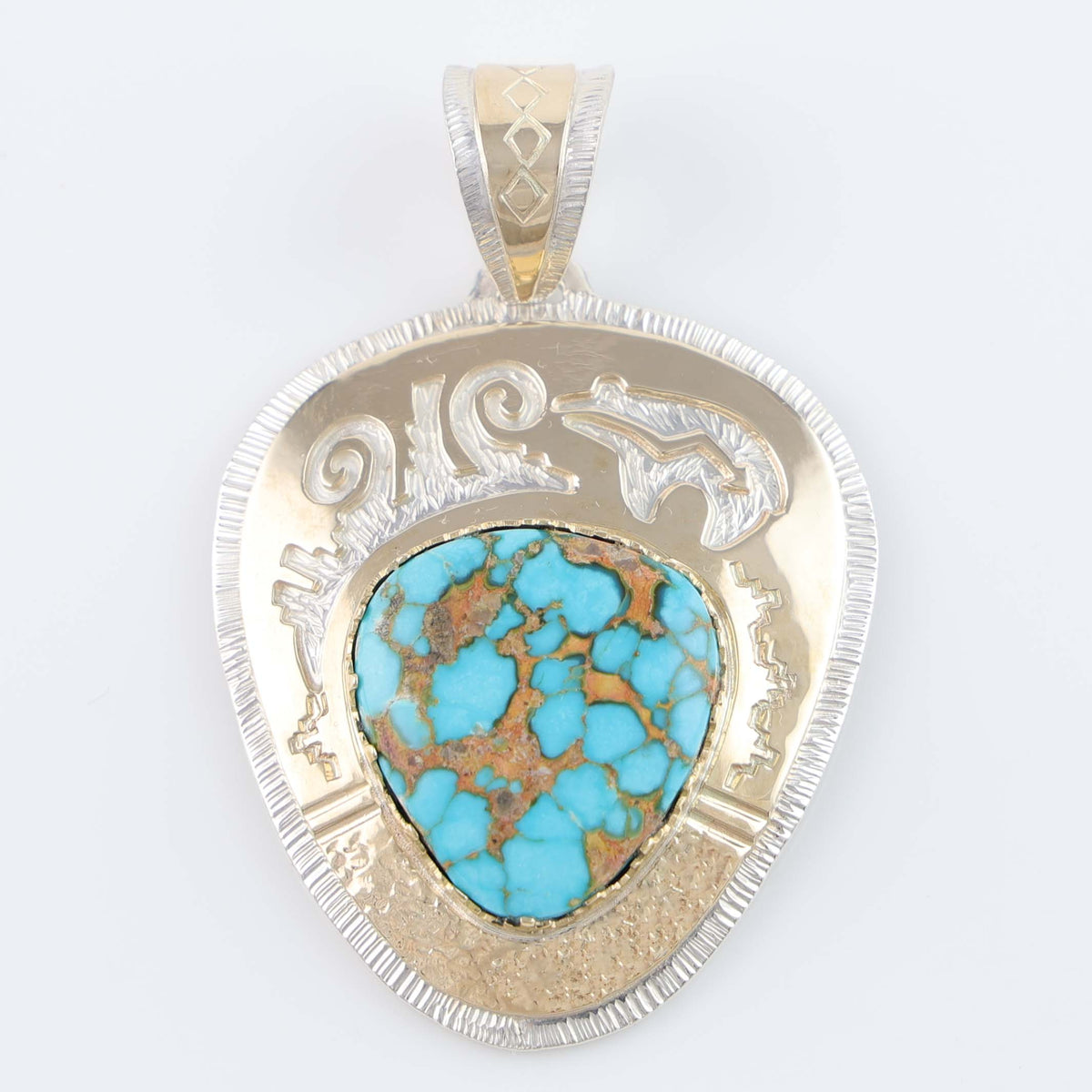Wichita Kingman Turquoise and Gold Bear Pendant by Dina Huntinghorse