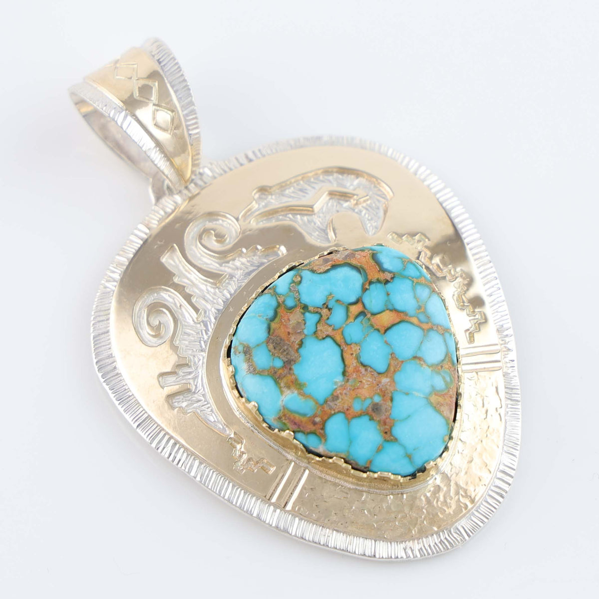 Wichita Kingman Turquoise and Gold Bear Pendant by Dina Huntinghorse