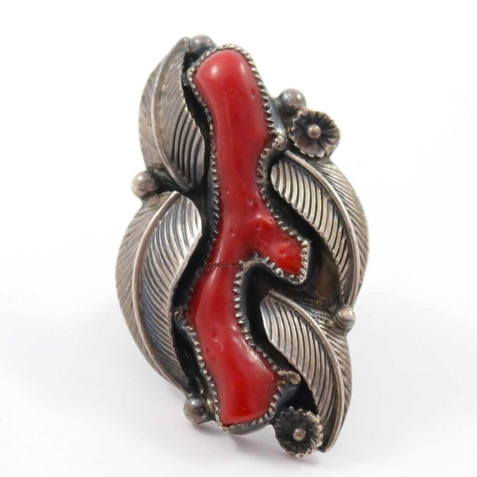 1970s Coral Leaf Ring by Loren Begay - Garland's