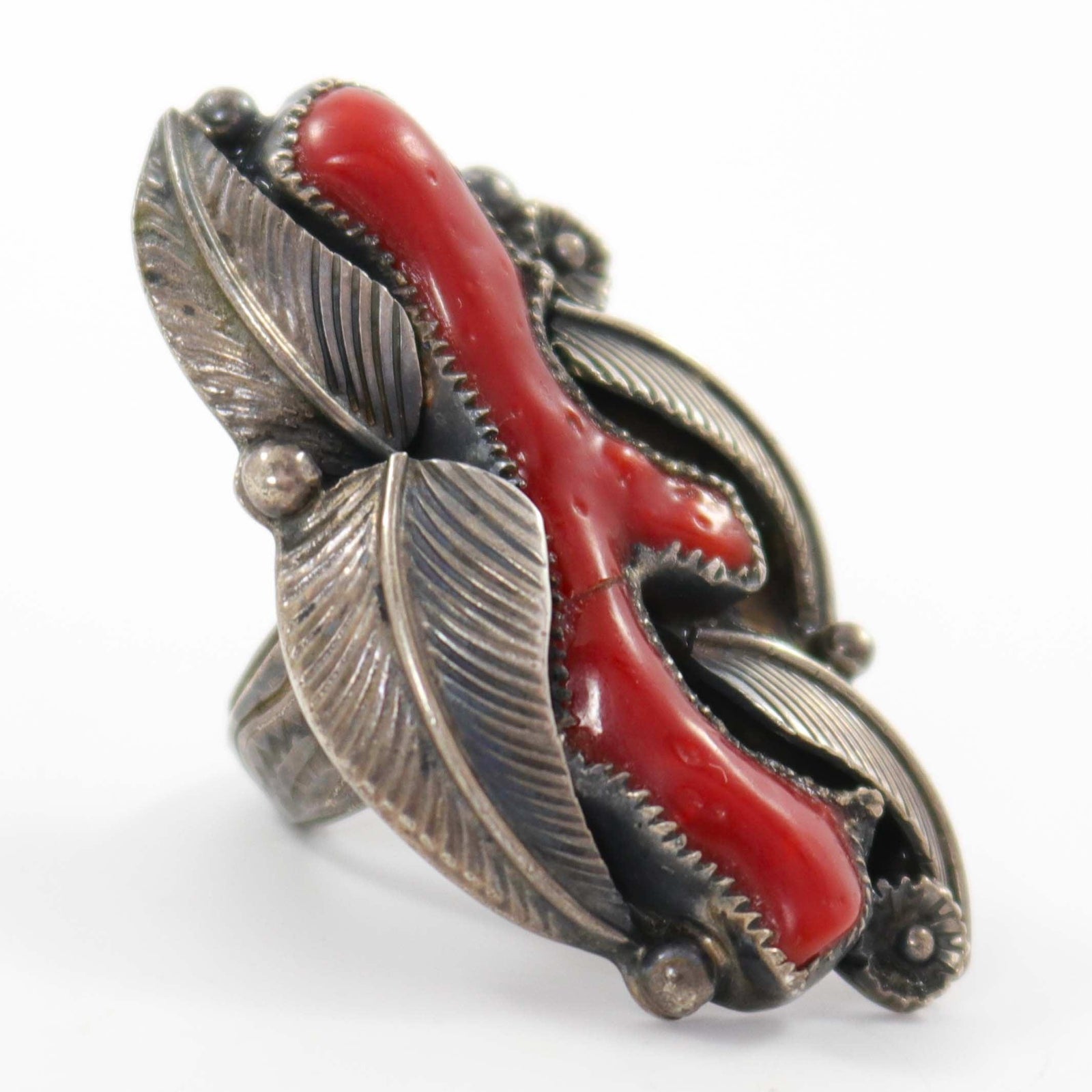1970s Coral Leaf Ring by Loren Begay - Garland's
