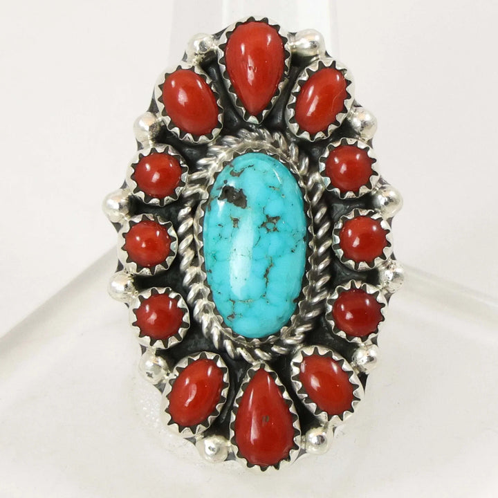Turquoise and Coral Ring