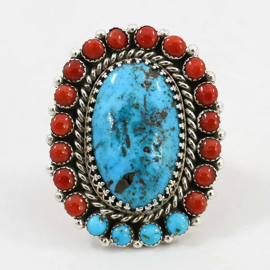 Turquoise and Coral Ring
