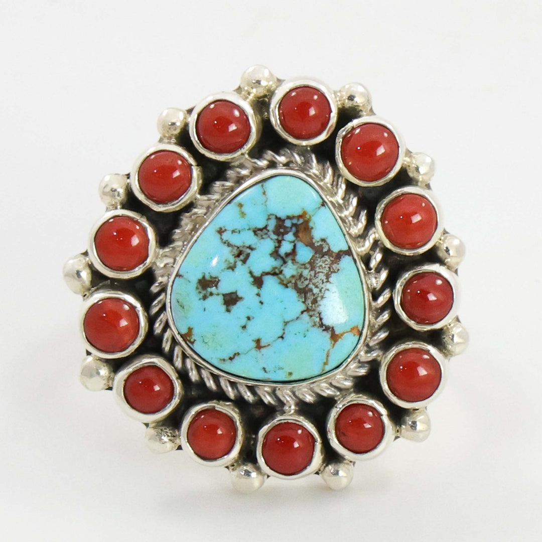 Turquoise and Coral Ring